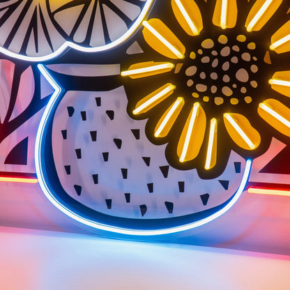 Abstract Flower Vase Uv Printed Led Neon Sign For Gallery And Home Decor | Shineneon