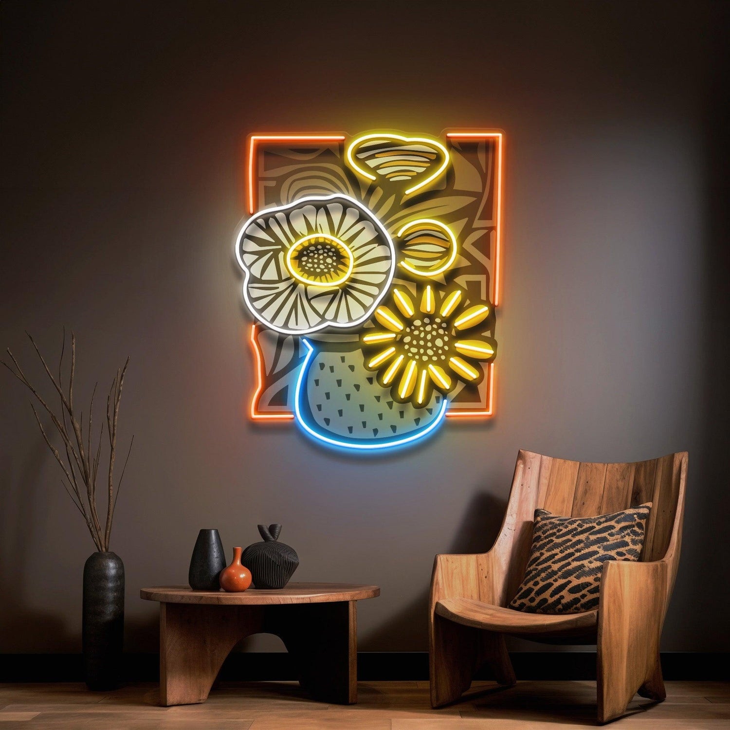 Abstract Flower Vase Uv Printed Led Neon Sign For Gallery And Home Decor | Shineneon