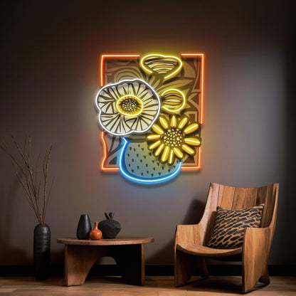 Abstract Flower Vase Uv Printed Led Neon Sign For Gallery And Home Decor | Shineneon