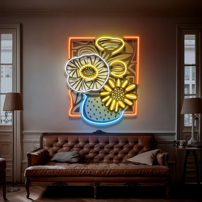 Abstract Flower Vase Uv Printed Led Neon Sign For Gallery And Home Decor | Shineneon
