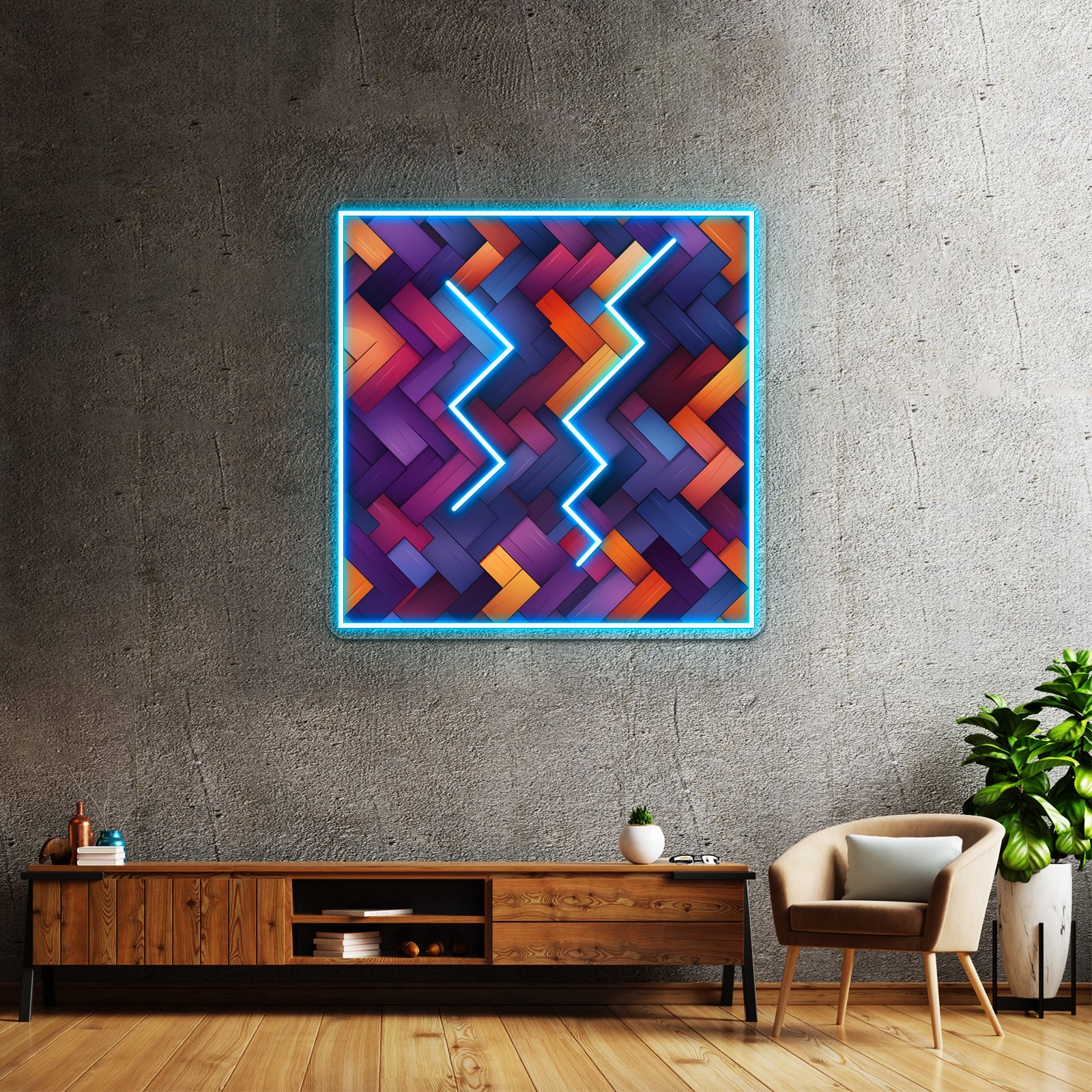 Abstract Geometric Patterns Dark Purple Light Orange Wall Artwork Neon Signs | Shineneon