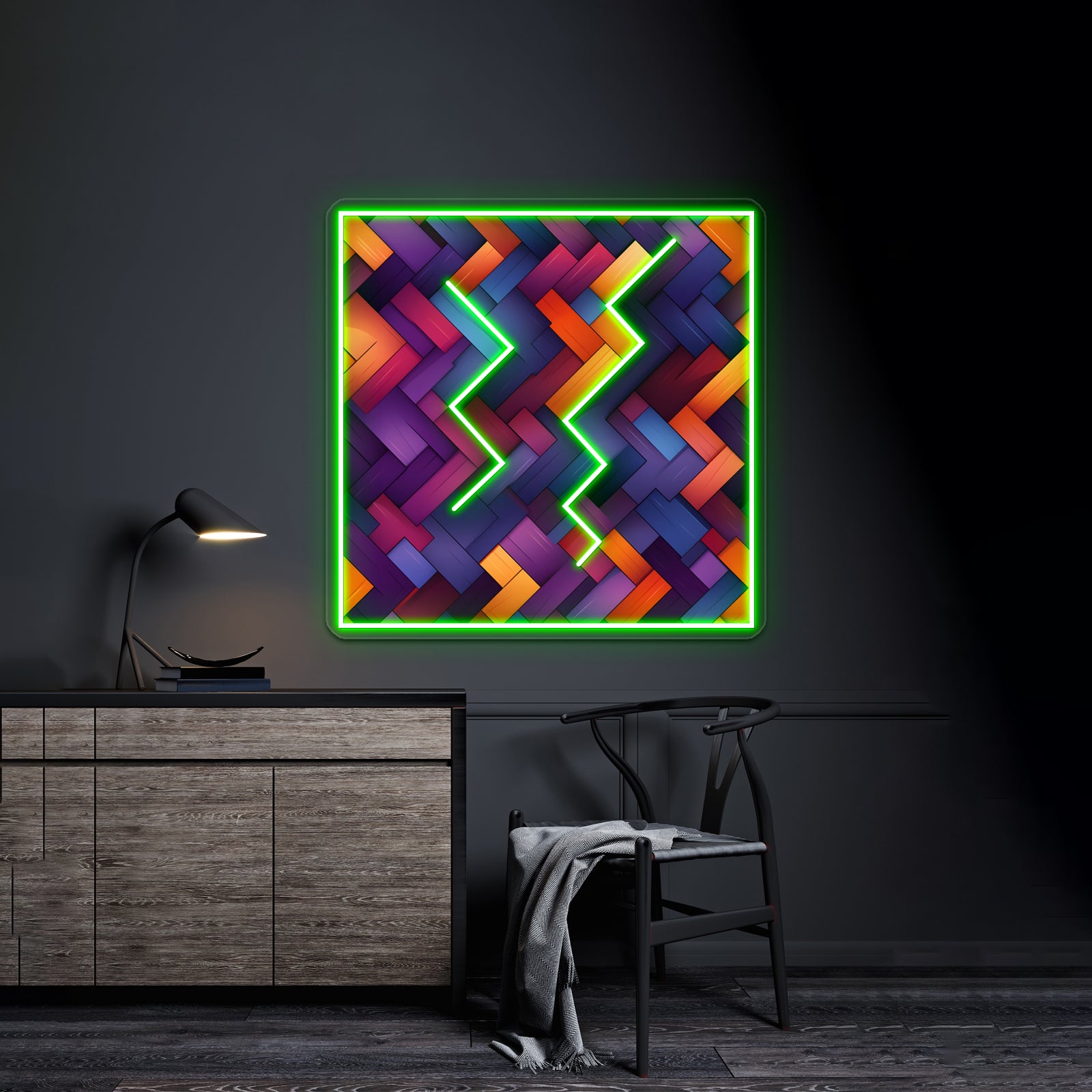 Abstract Geometric Patterns Dark Purple Light Orange Wall Artwork Neon Signs | Shineneon