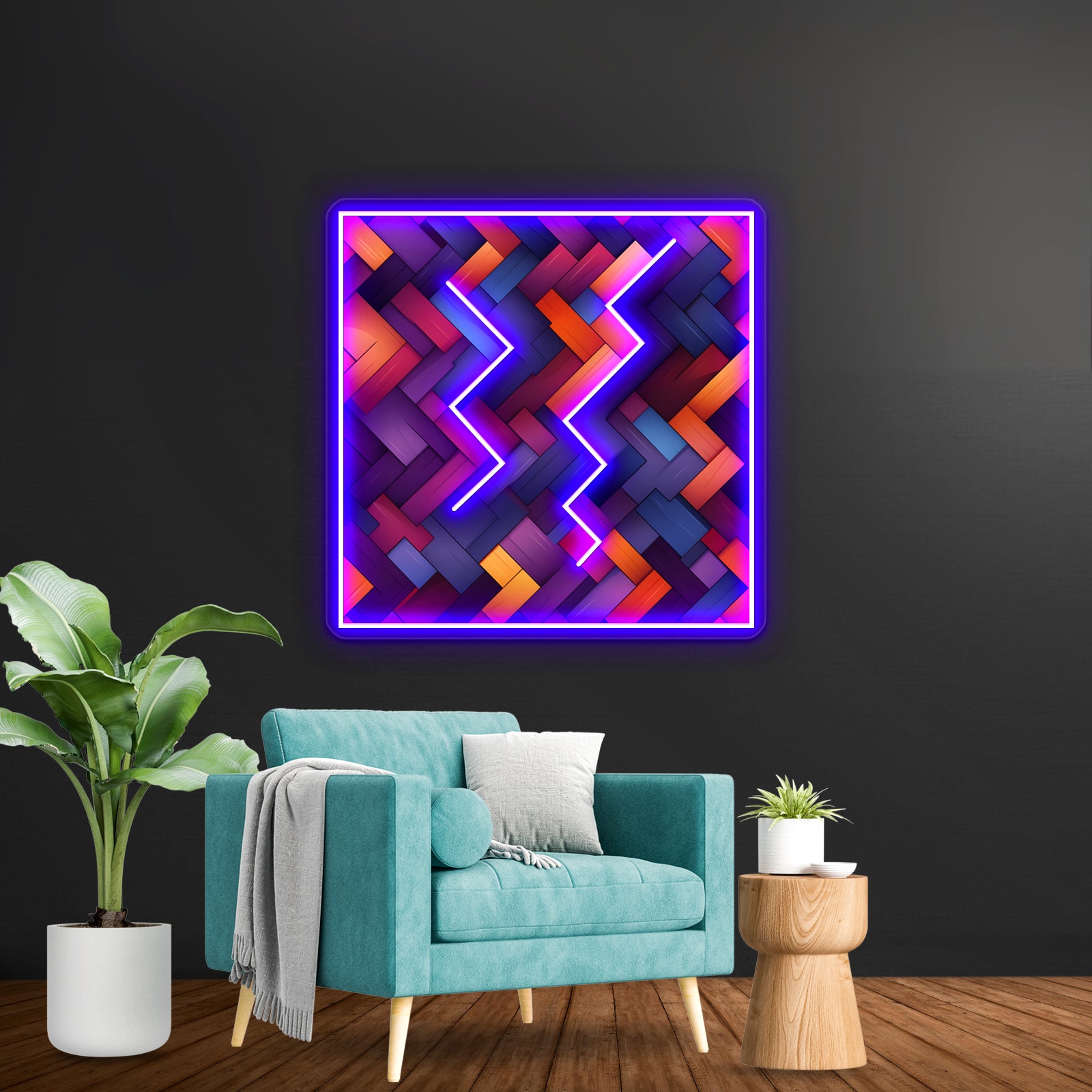 Abstract Geometric Patterns Dark Purple Light Orange Wall Artwork Neon Signs | Shineneon