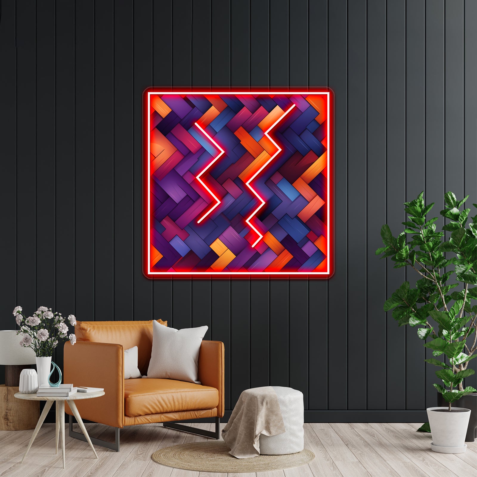 Abstract Geometric Patterns Dark Purple Light Orange Wall Artwork Neon Signs | Shineneon