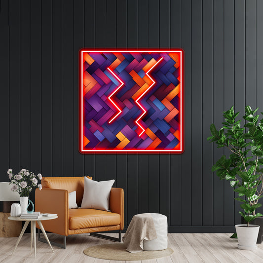 Abstract Geometric Patterns Dark Purple Light Orange Wall Artwork Neon Signs