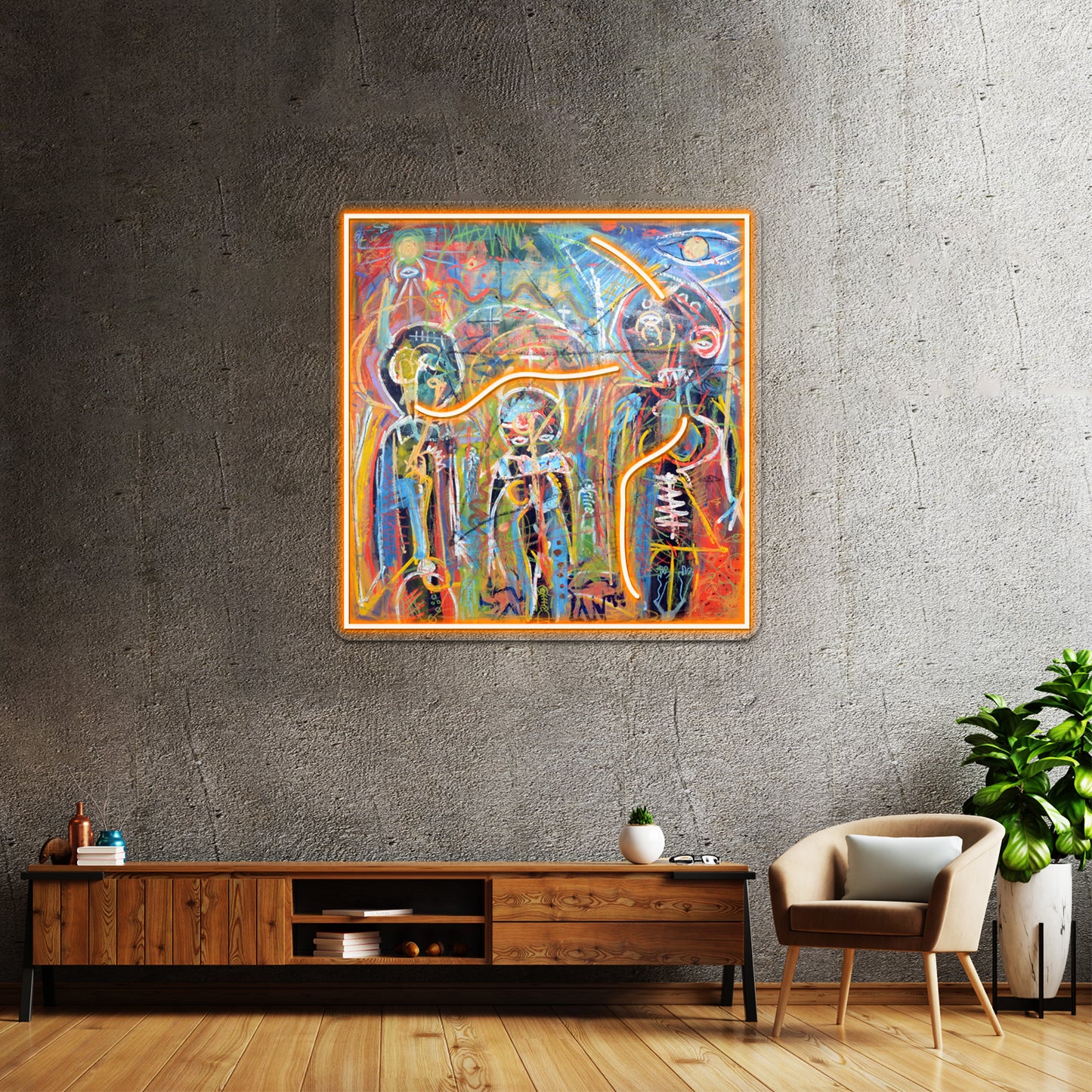 Abstract Graffiti Style Figures Wall Artwork Neon Signs