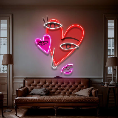 Abstract Hearts Facial Art Uv Printed Led Neon Sign For Indoor Decor | Shineneon