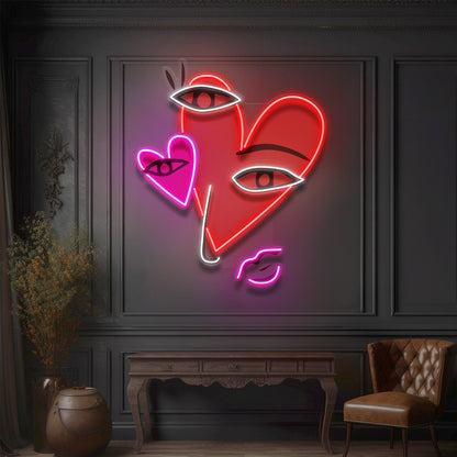 Abstract Hearts Facial Art Uv Printed Led Neon Sign For Indoor Decor | Shineneon