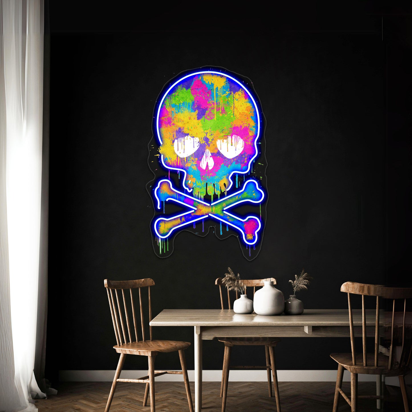 Abstract Trendy Graffiti Watercolor Skull Wall Artwork Neon Signs