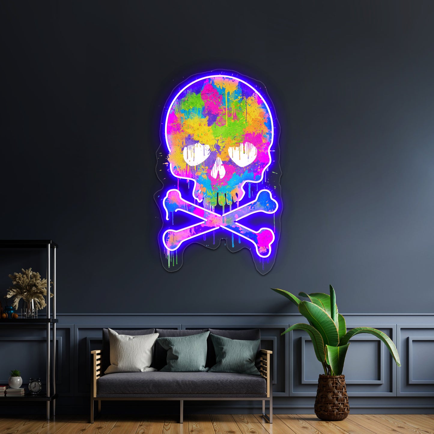 Abstract Trendy Graffiti Watercolor Skull Wall Artwork Neon Signs