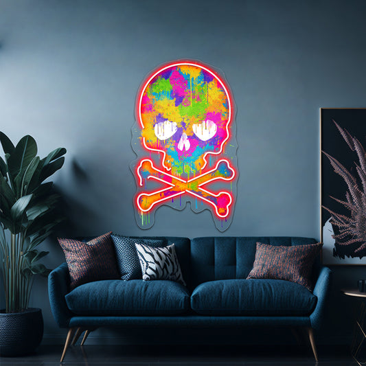 Abstract Trendy Graffiti Watercolor Skull Wall Artwork Neon Signs