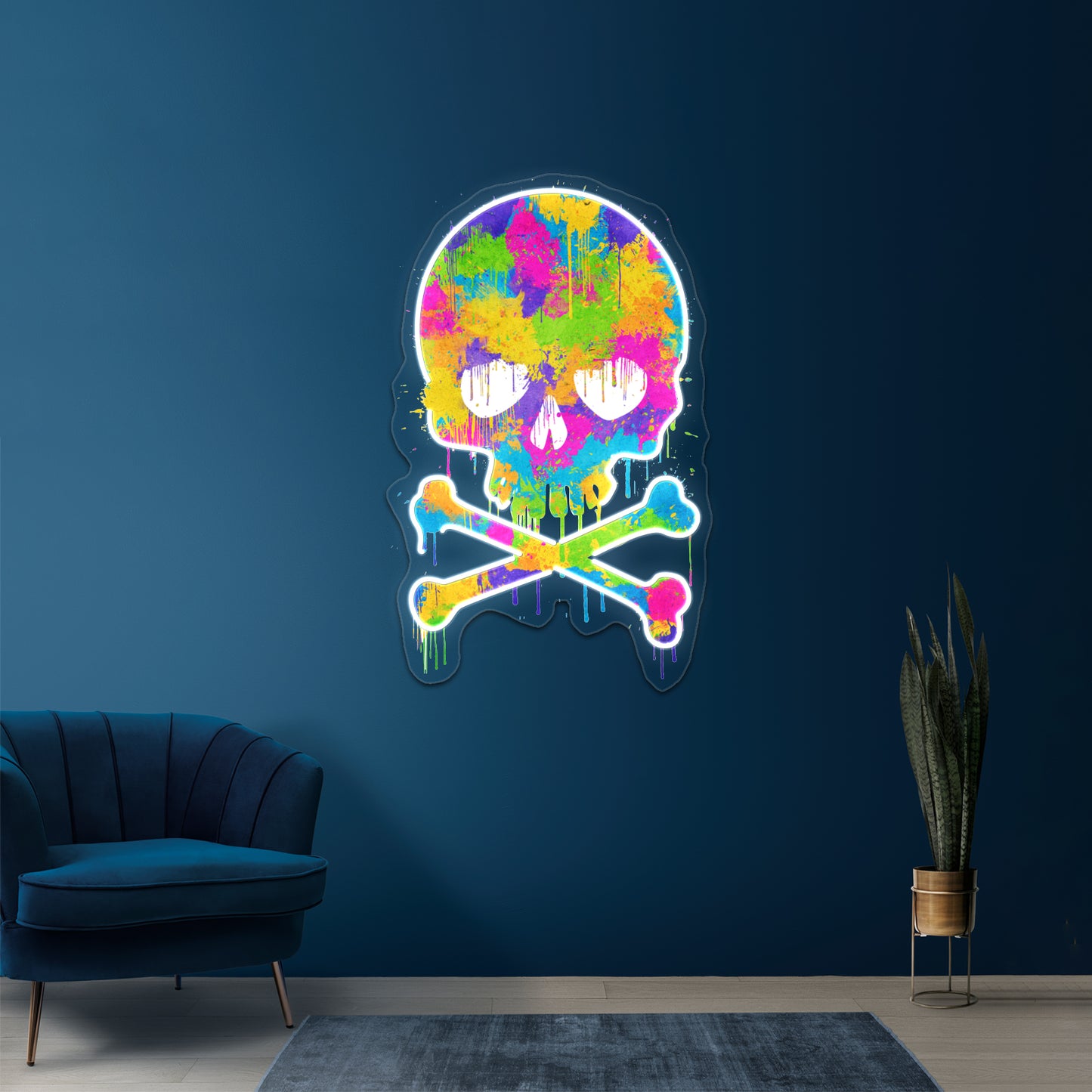 Abstract Trendy Graffiti Watercolor Skull Wall Artwork Neon Signs