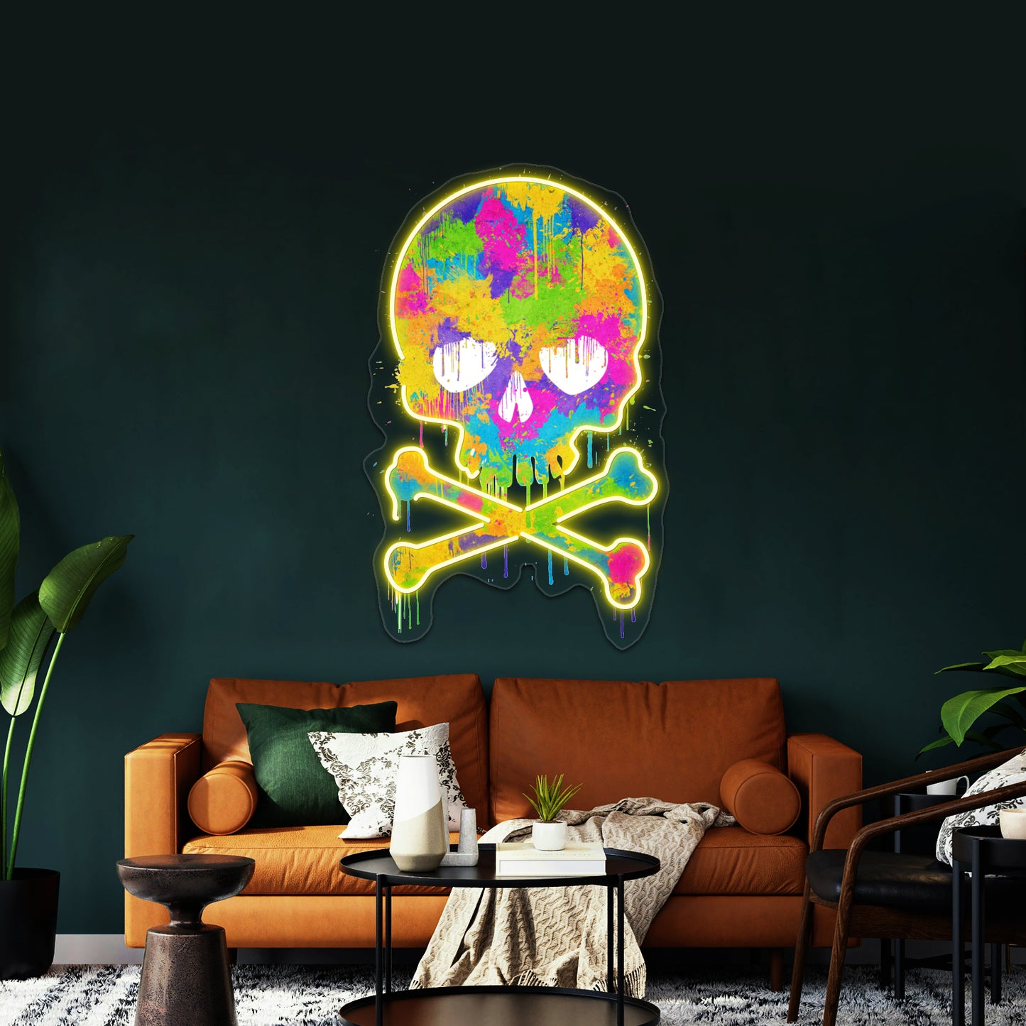 Abstract Trendy Graffiti Watercolor Skull Wall Artwork Neon Signs