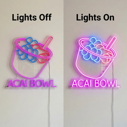 Acai Bowl Wall Decor LED Neon Sign - 06 Day Night Comparison