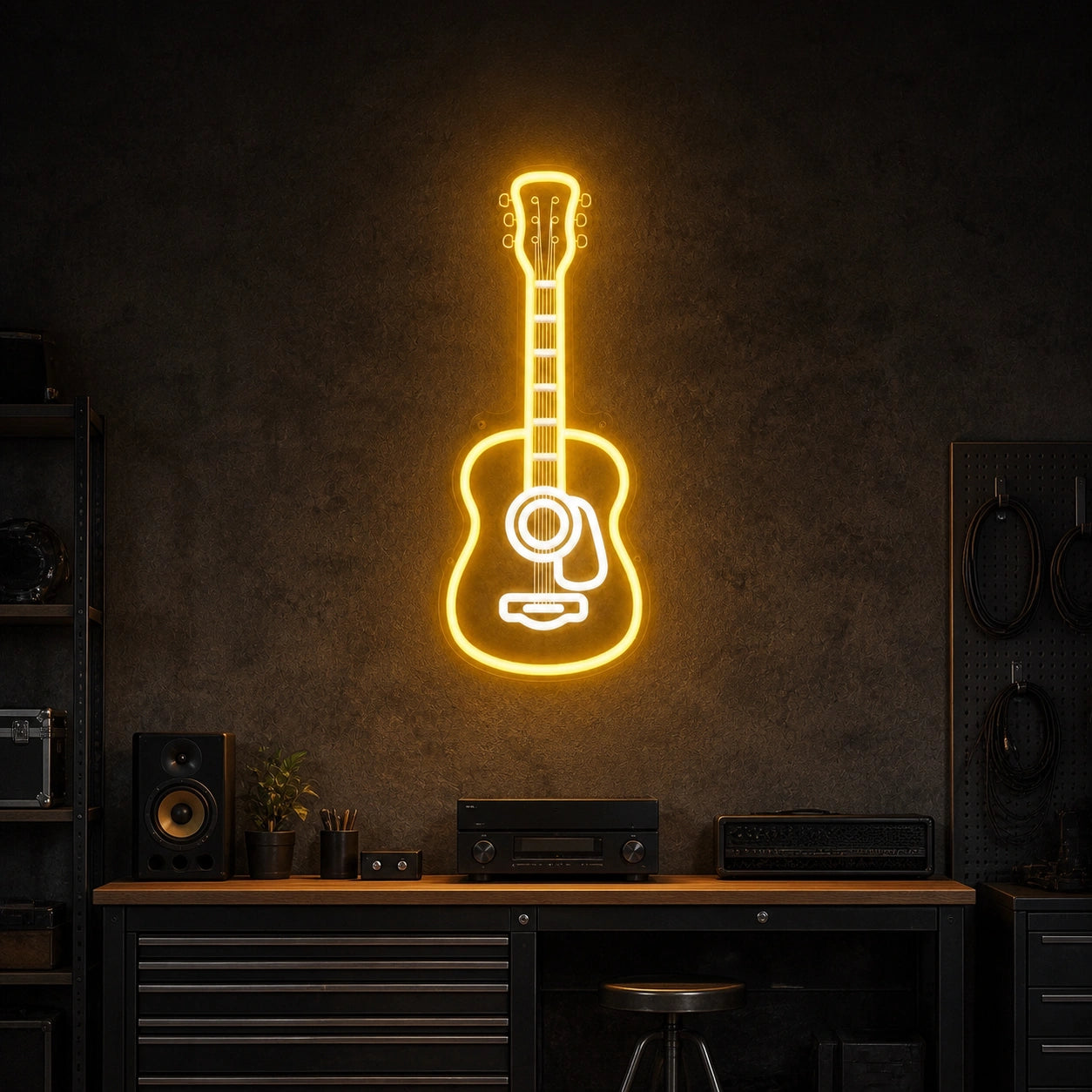 Acoustic Guitar Garage Neon Sign Vintage LED Neon Sign size image
