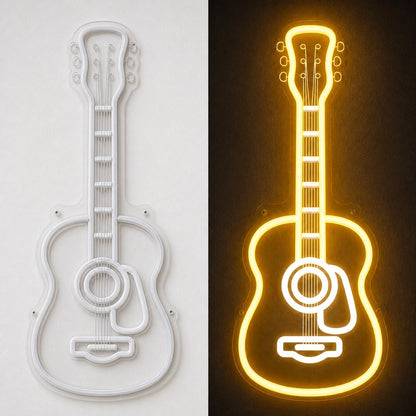 Acoustic Guitar Garage Neon Sign Vintage LED Neon Sign day and night comparison