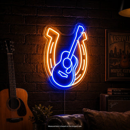 Acoustic Guitar Horseshoe LED Neon Sign size image