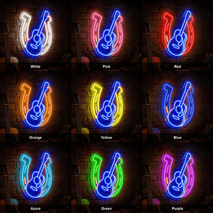 Acoustic Guitar Horseshoe LED Neon Sign color grid