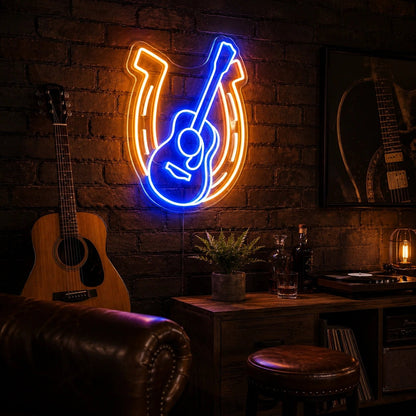 Acoustic Guitar Horseshoe LED Neon Sign - Shineneon