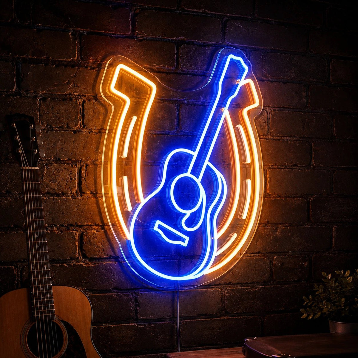 Acoustic Guitar Horseshoe LED Neon Sign - Shineneon