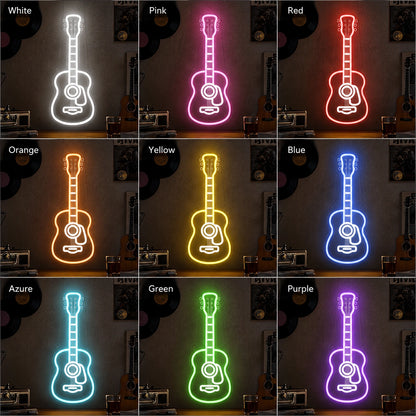 Acoustic Guitar LED Neon Sign day and night comparison