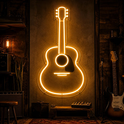 Acoustic Guitar Outline Vintage LED Neon Sign high-converting product image
