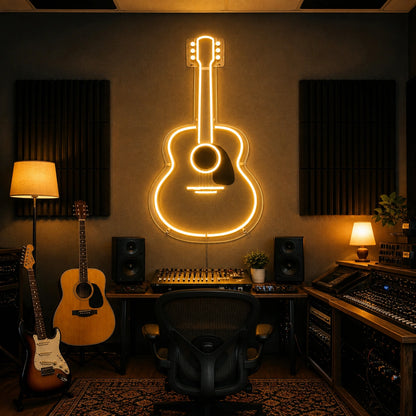 Acoustic Guitar Outline Vintage LED Neon Sign size image
