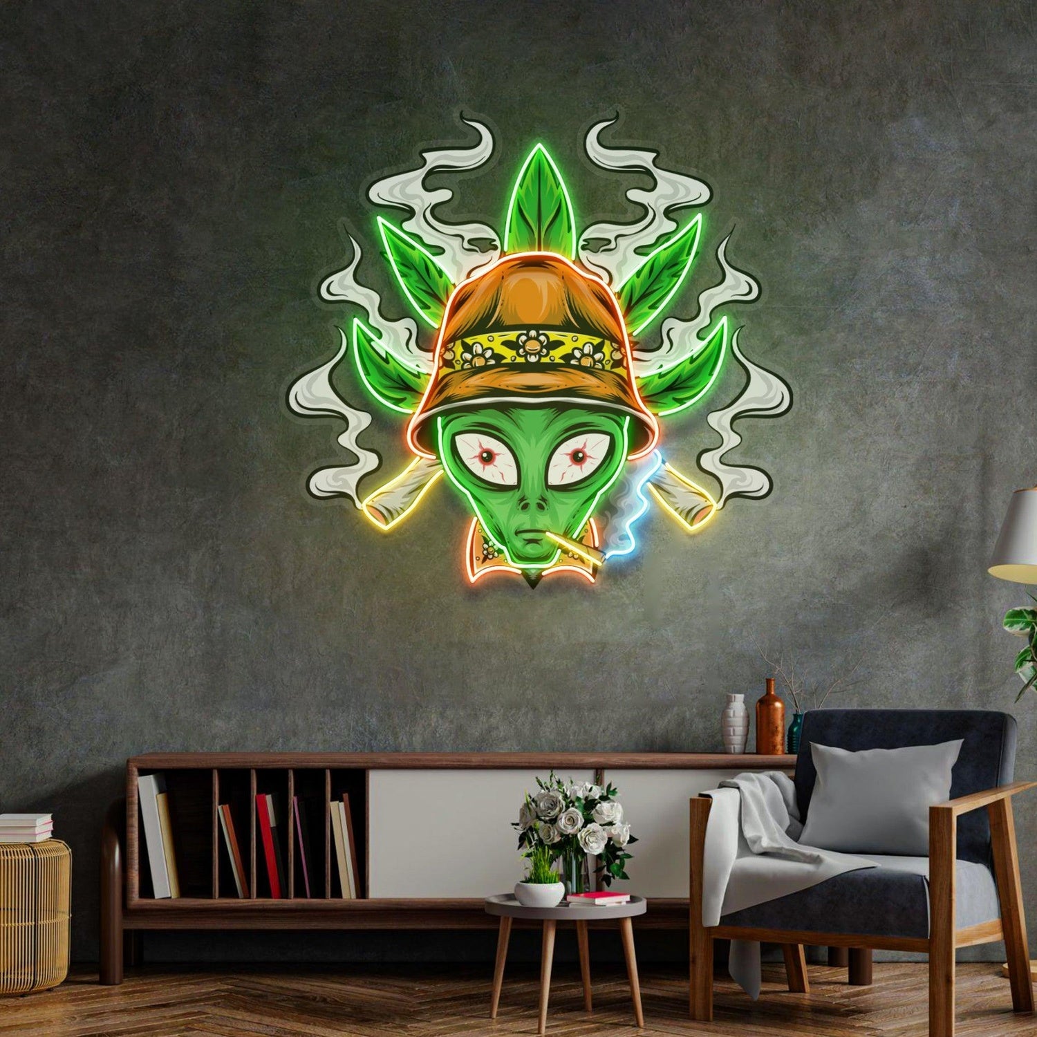Addict Alien Green Orange Uv Printed Led Neon Sign For Indoor Decor | Shineneon
