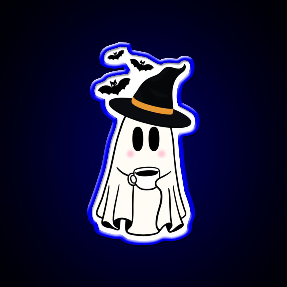 Adorable Witchy Ghost Cafe Led Neon Sign Espresso Bar Art Rgb Color