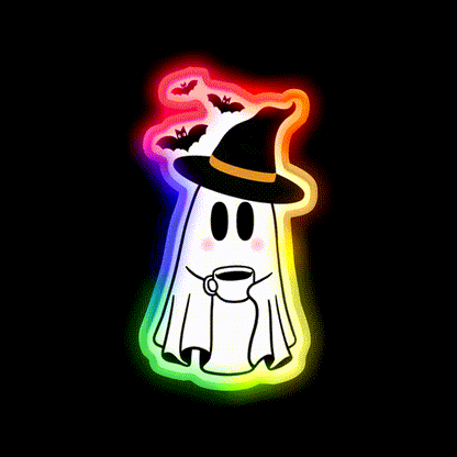 Adorable Witchy Ghost Cafe Led Neon Sign Espresso Bar Art Rgb Color