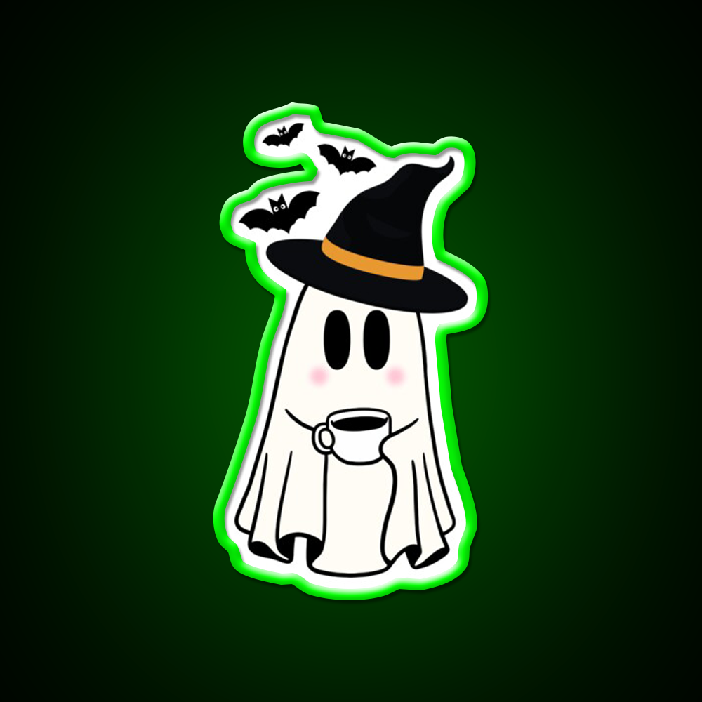 Adorable Witchy Ghost Cafe Led Neon Sign Espresso Bar Art Rgb Color