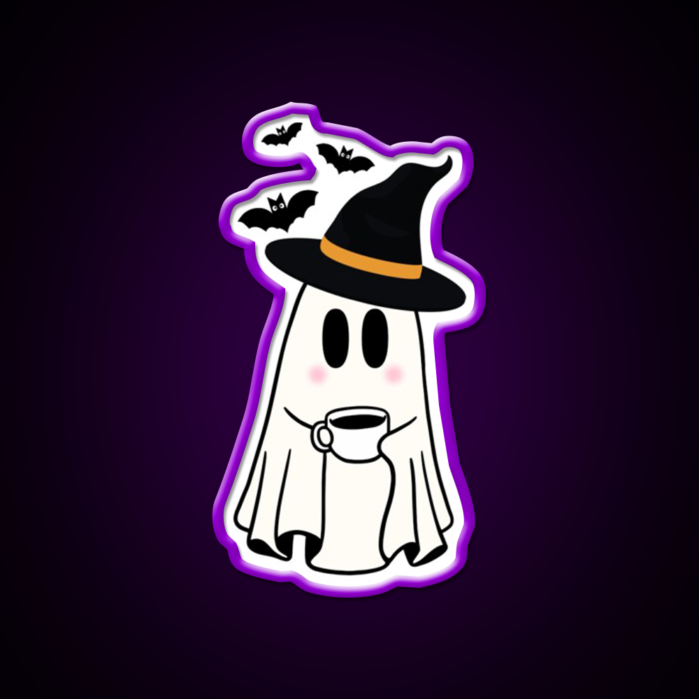 Adorable Witchy Ghost Cafe Led Neon Sign Espresso Bar Art Rgb Color