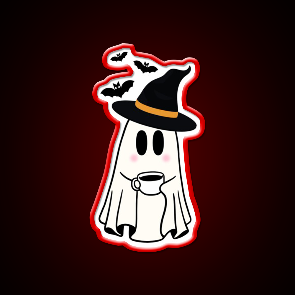 Adorable Witchy Ghost Cafe Led Neon Sign Espresso Bar Art Rgb Color