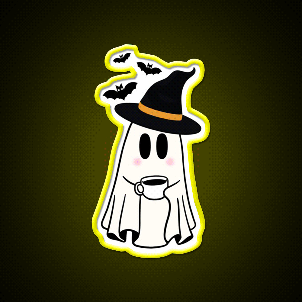Adorable Witchy Ghost Cafe Led Neon Sign Espresso Bar Art Rgb Color