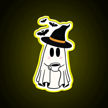 Adorable Witchy Ghost Cafe Led Neon Sign Espresso Bar Art Rgb Color