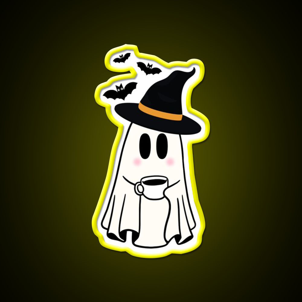 Adorable Witchy Ghost Cafe Led Neon Sign Espresso Bar Art Rgb Color