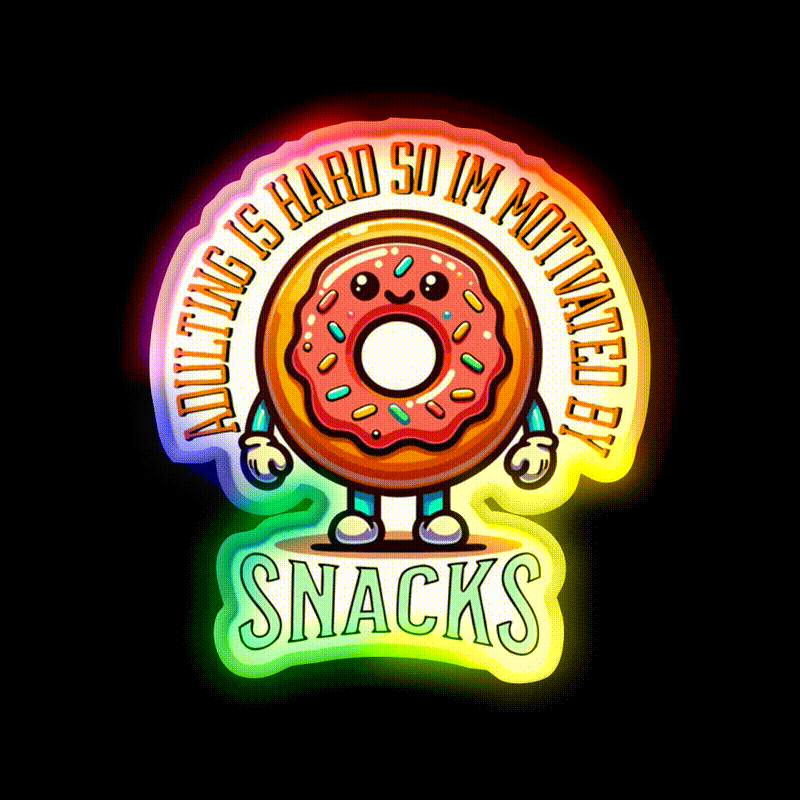 Adulting Is Hard So Im Snacks Snack Food Led Neon Sign Rgb Color - LED neon sign close-up detail
