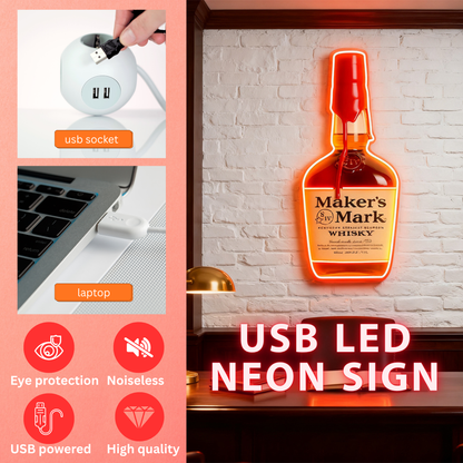 Bourbon Whiskey USB LED Neon Sign Bar Decor Man Cave Home Wall Art