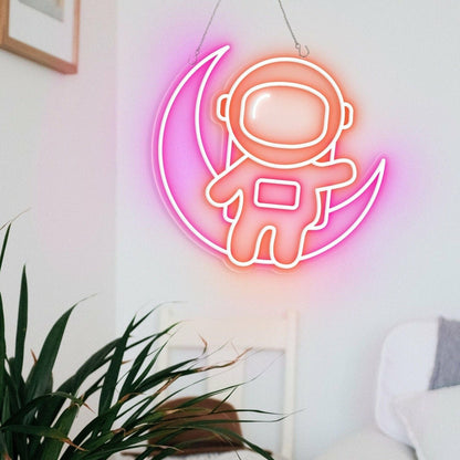 Adventure Astronaut Sitting On The Moon Cute Led Neon Sign - Shineneon
