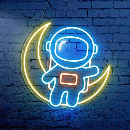 Adventure Astronaut Sitting On The Moon Cute Led Neon Sign - Shineneon