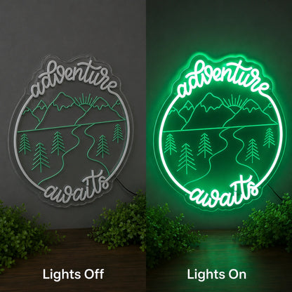 Adventure Awaits Mountain Landscape LED Neon Sign main product image