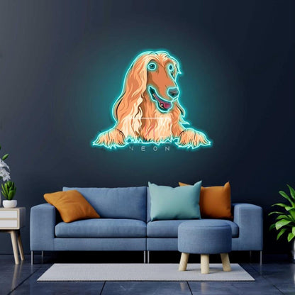Afghan Hound Peeking Teal And Orange Led Neon Sign For Modern Living Room Decor | Shineneon