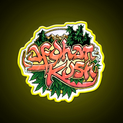 Afghan Kush Artwork Hemp Inspired Green Leaf Led Neon Sign Rgb Color - Custom LED neon sign front view