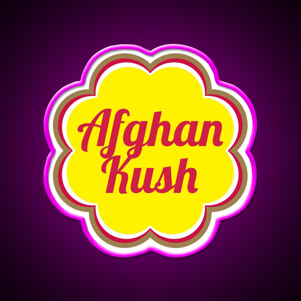 Afghan Kush Hemp Inspired Green Leaf Led Neon Sign Rgb Color - Neon sign mounted on wall in room
