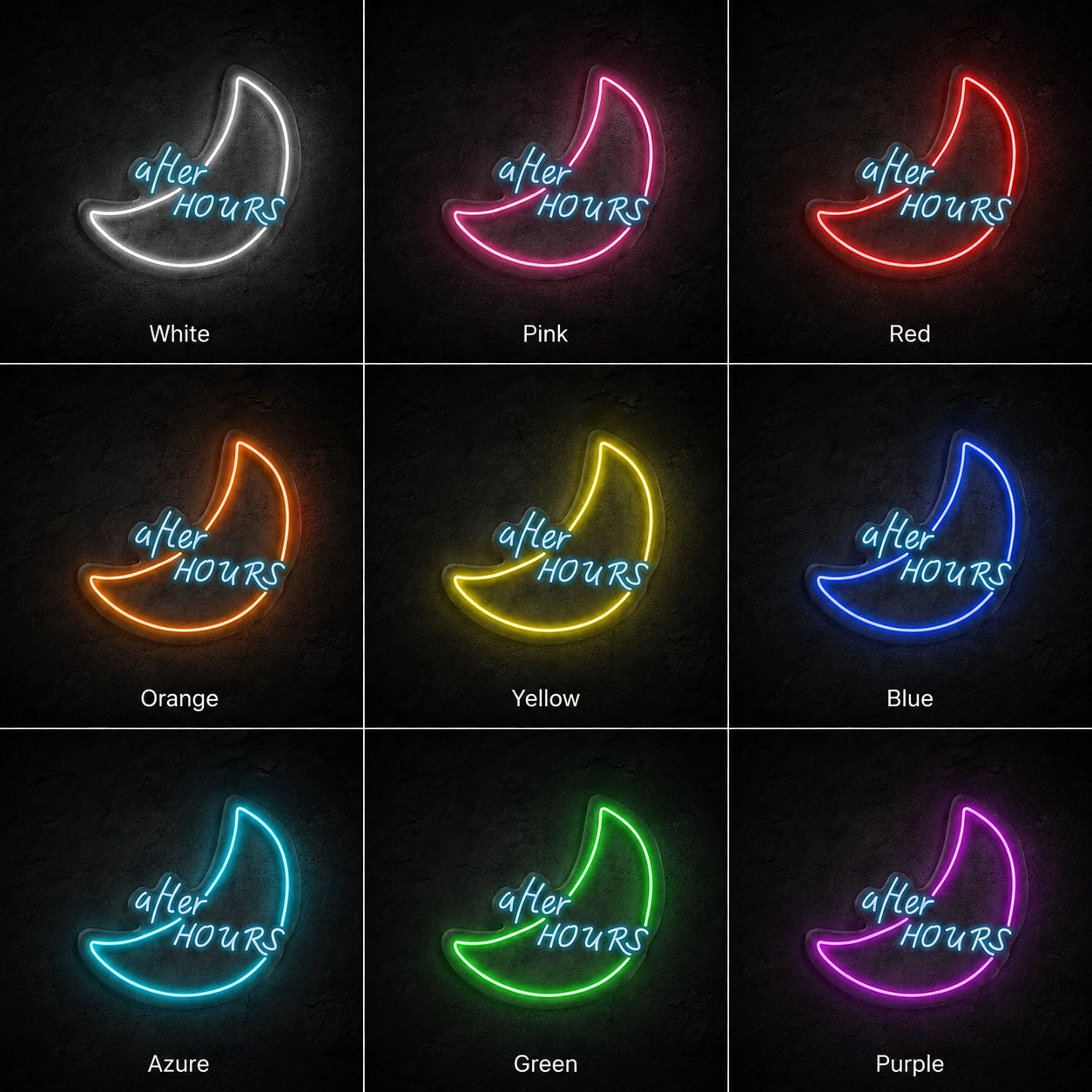 After Hours Crescent Neon Sign LED Neon Sign color grid