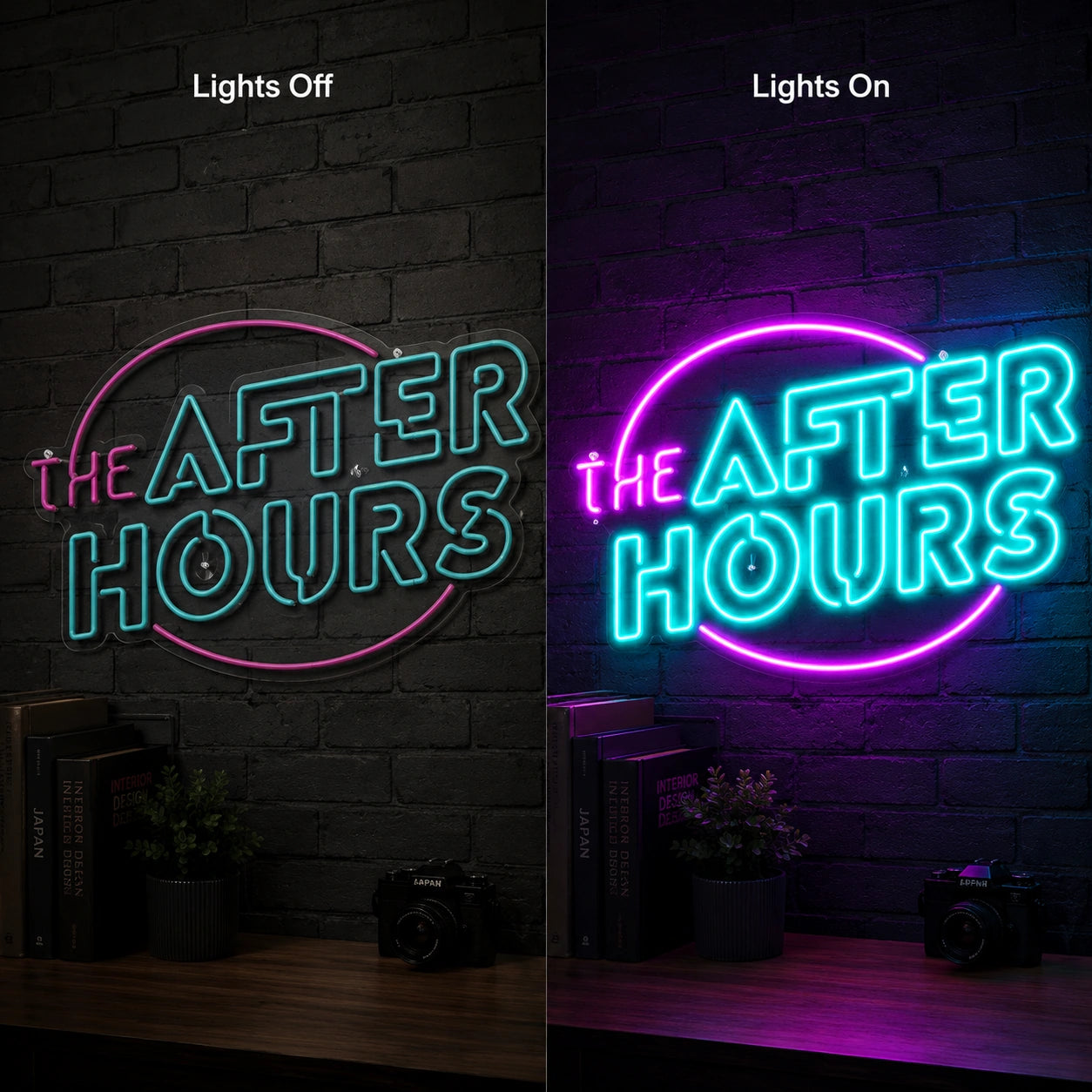 After Hours Retro Neon Sign LED Neon Sign day and night comparison