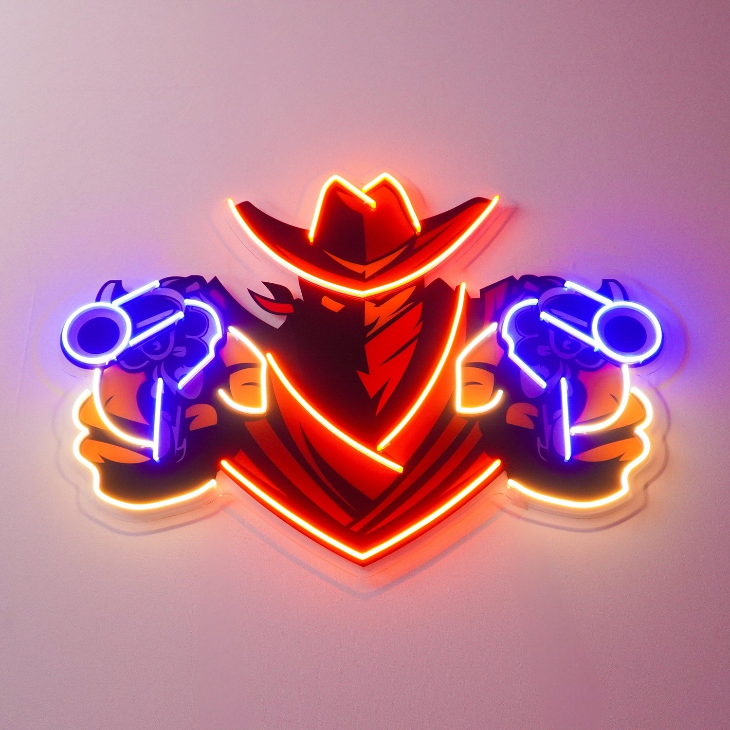 Aiming guns cowboy orange and blue UV printed LED neon sign