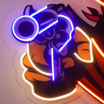 Aiming Guns Cowboy Orange-Blue Uv Printed Led Neon Sign For Western Room Decor | Shineneon