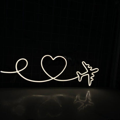 Airplane With Heart Led Sign Travel Agency Bedroom Decor | Shineneon