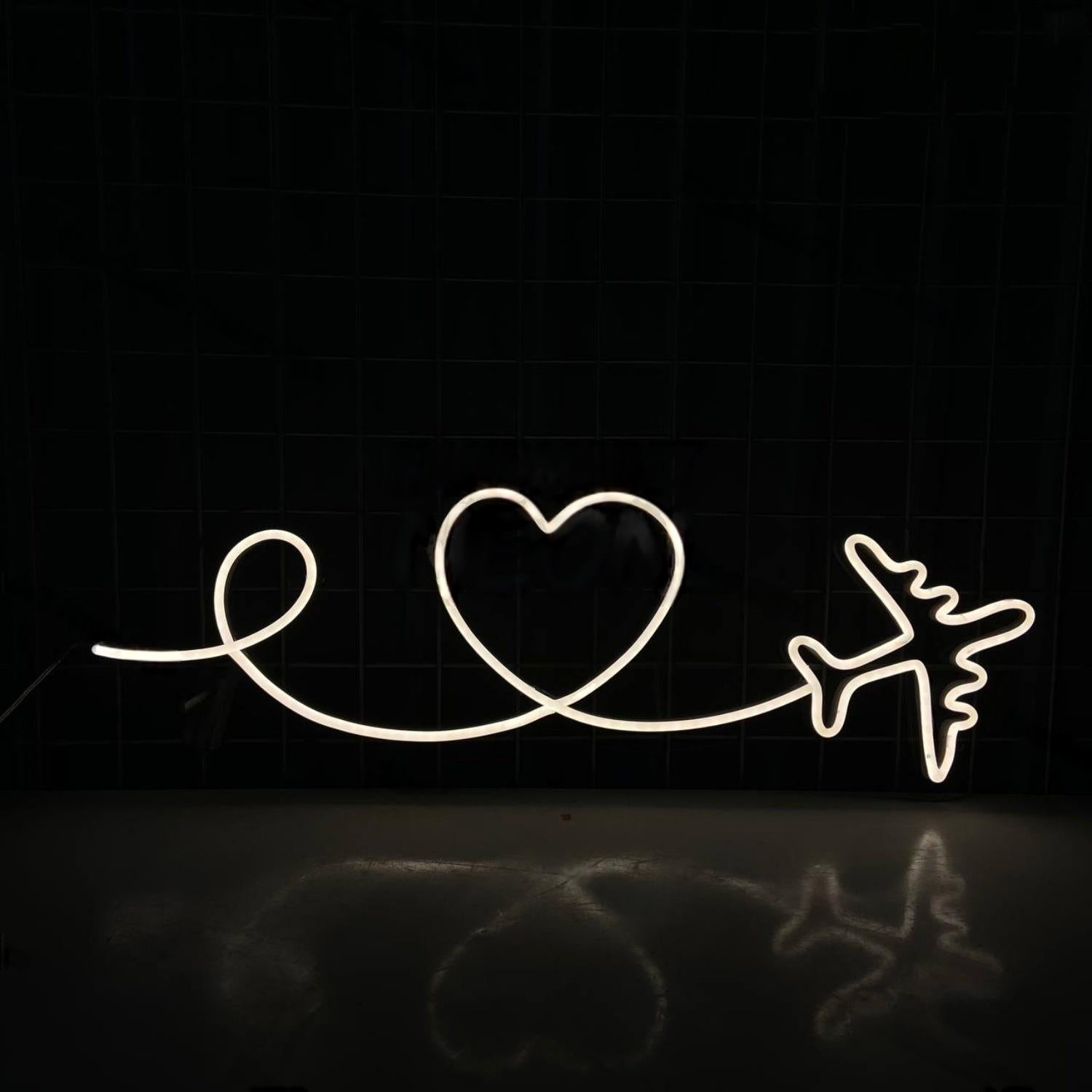 Airplane With Heart Led Sign Travel Agency Bedroom Decor | Shineneon